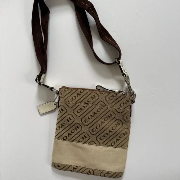 Coach Beige and Brown Signature Crossbody Messenger - Picture 1 of 3